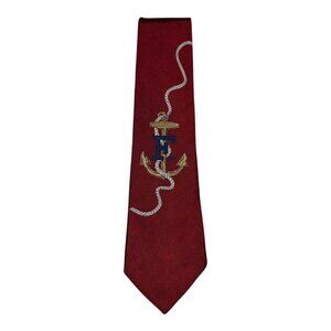 Faconnable Made in France 100% Silk Hand Made‎ Logo Nautical Anchor Red Neck Tie